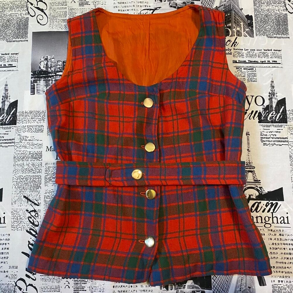 Handmade Women's Red and Blue Vest vintage 60s 70s